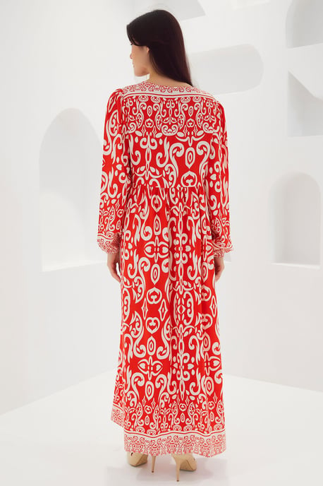 Patterned Maxi Dress with Tie Detail - Image 4