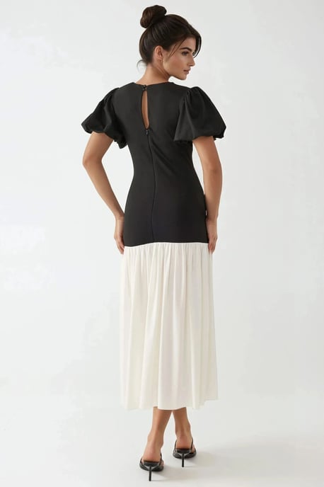 Fitted Contrast Midi-jurk met ronde hals - Image 4