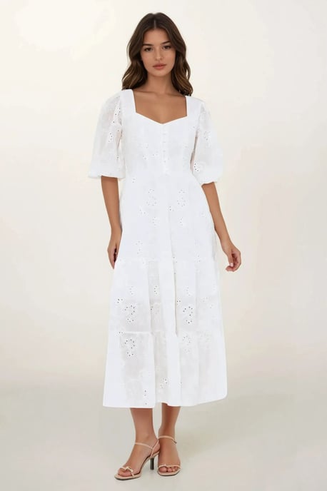 Embroidered Sweetheart Neck Tiered Maxi Dress with a Puff Sleeves - Image 2