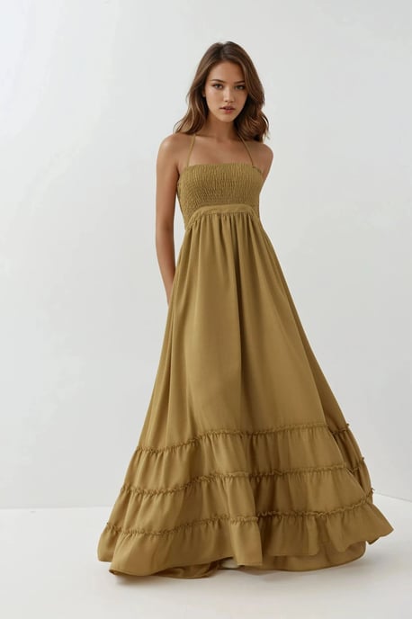 Textuur Maxi-jurk met Vierkante Kraag - Image 1