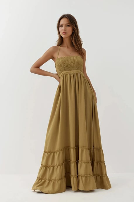 Textuur Maxi-jurk met Vierkante Kraag - Image 5