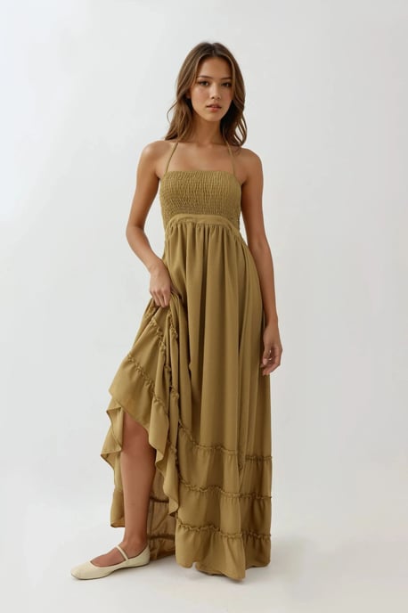 Textuur Maxi-jurk met Vierkante Kraag - Image 6
