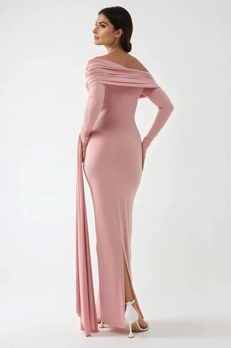 Asymmetrisk Krage Bodycon Maxi Klänning - Image 3