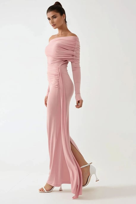 Asymmetrisk Krage Bodycon Maxi Klänning - Image 5