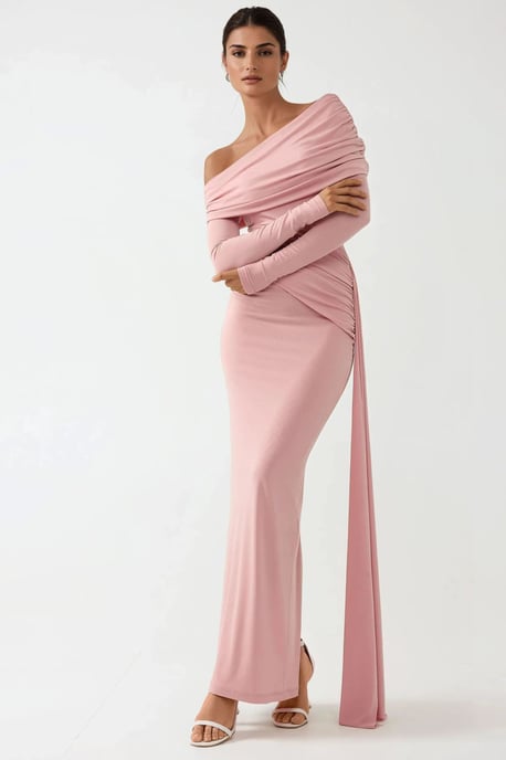 Asymmetrisk Krage Bodycon Maxi Klänning - Image 6