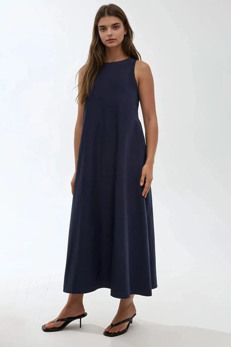 Mixray Collectie Crew Neck Mouwloos A-Form Maxi Jurk - Image 2