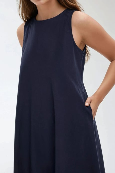 Mixray Collectie Crew Neck Mouwloos A-Form Maxi Jurk - Image 3