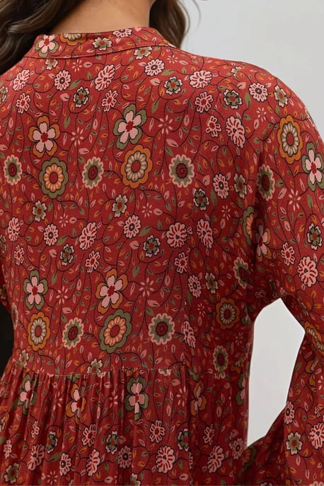 Geprinte V-hals Maxi-jurk met Knopen - Image 6