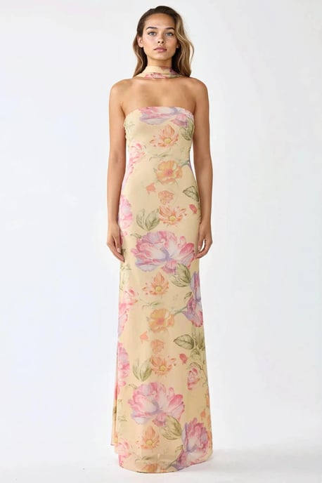 Strapless Bloemen Bodycon Maxi Jurk - Image 1