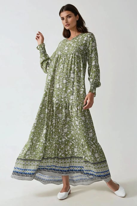 Geprinte Viscose Maxi Jurk met Ronde Hals - Image 1