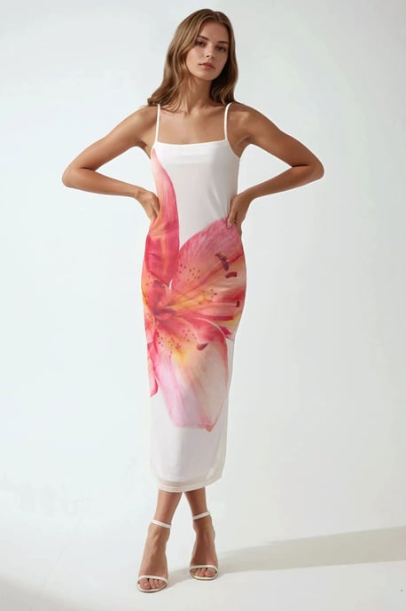 Fyrkantig krage bodycon klänning med blommönster - Image 1