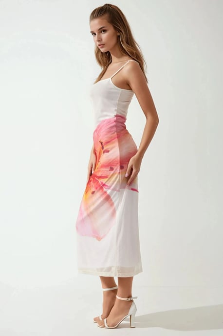 Fyrkantig krage bodycon klänning med blommönster - Image 4