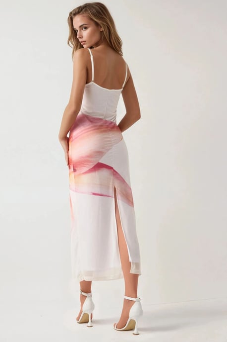 Fyrkantig krage bodycon klänning med blommönster - Image 6