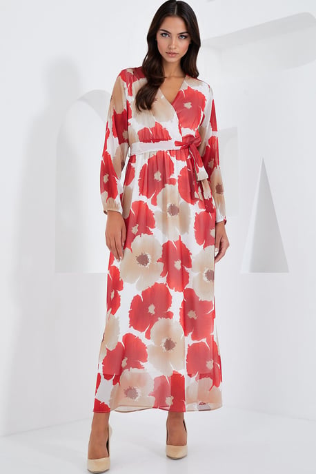 Florale V-hals Maxi Wikkeljurk met Strik - Image 3