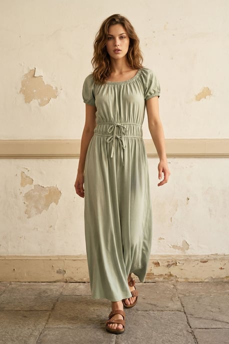 Maxi-jurk met Vierkante Hals en Strikdetail - Image 1