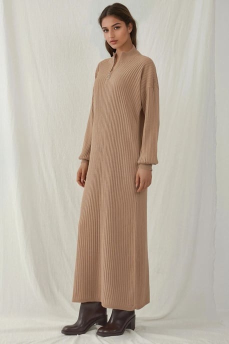 Geweven Tricot Jurk met Halve Col en Rits - Image 2
