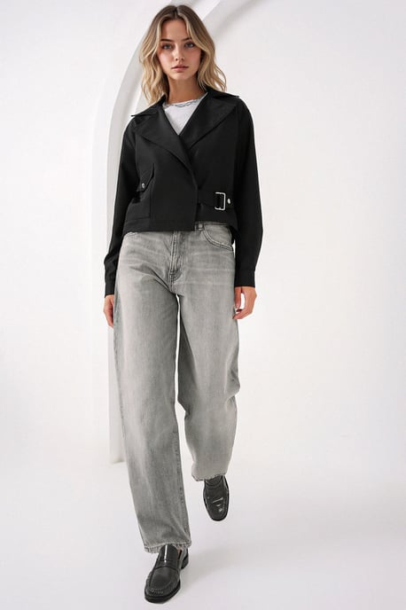 Korte Fitted Polyester Trenchcoat met Hemdkragen - Image 2