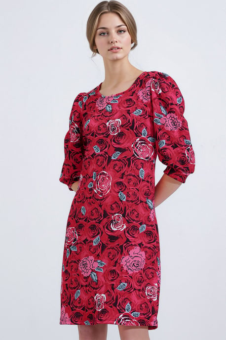 Geborduurde Bloemen Midi-jurk met Driekwart Mouwen - Image 2