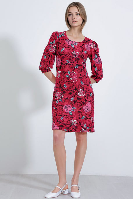 Geborduurde Bloemen Midi-jurk met Driekwart Mouwen - Image 3