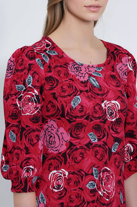 Geborduurde Bloemen Midi-jurk met Driekwart Mouwen - Image 4
