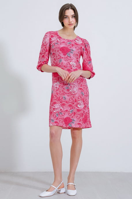 Geborduurde Bloemen Midi-jurk met Driekwart Mouwen - Image 2