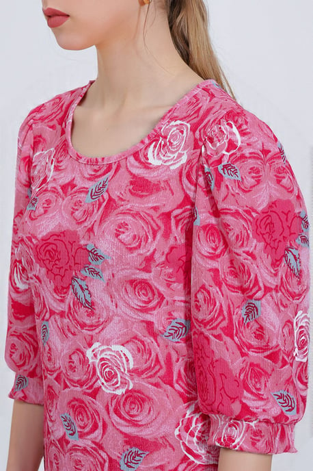Geborduurde Bloemen Midi-jurk met Driekwart Mouwen - Image 3