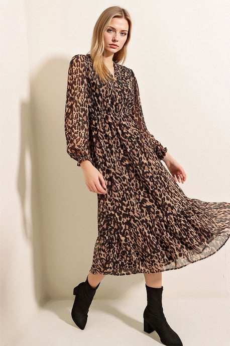 V-Neck Midi Dress with Button Closure - Image 1
