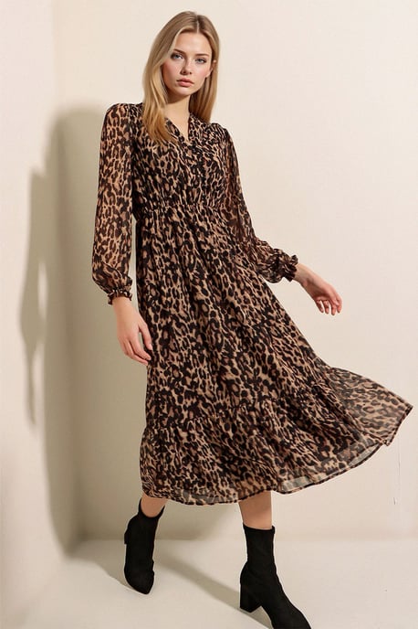 V-Neck Midi Dress with Button Closure - Image 2