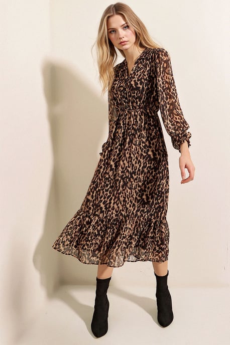V-Neck Midi Dress with Button Closure - Image 3