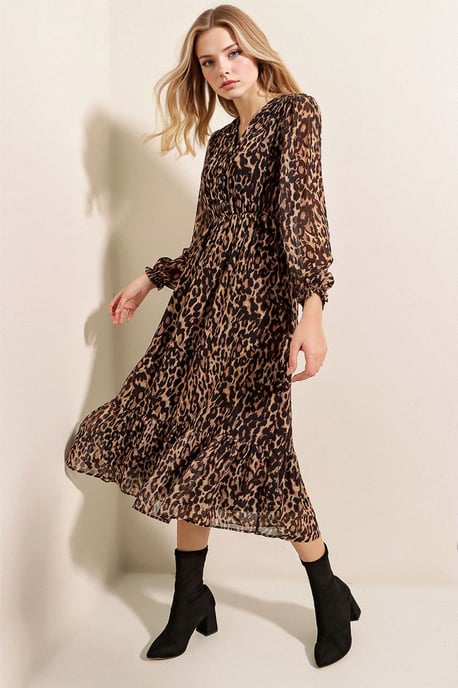 V-Neck Midi Dress with Button Closure - Image 4