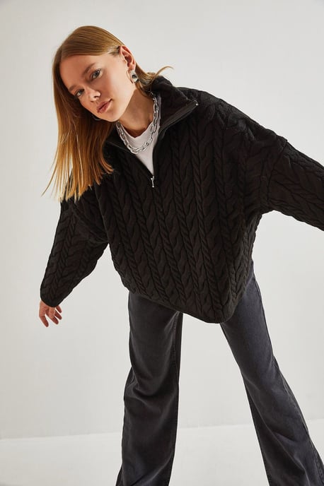Oversized Haar Beard Trui met Rits Kraag - Image 2