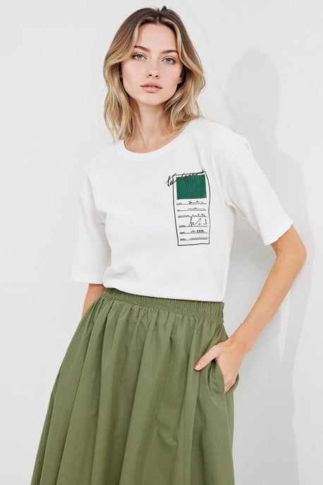 Tryckt kortärmad t-shirt med rund hals - Image 2