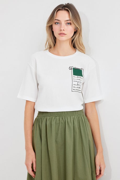 Tryckt kortärmad t-shirt med rund hals - Image 3