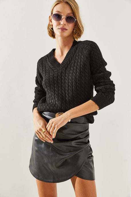 Getextureerde V-hals Aansluitende Brei Sweater - Image 4