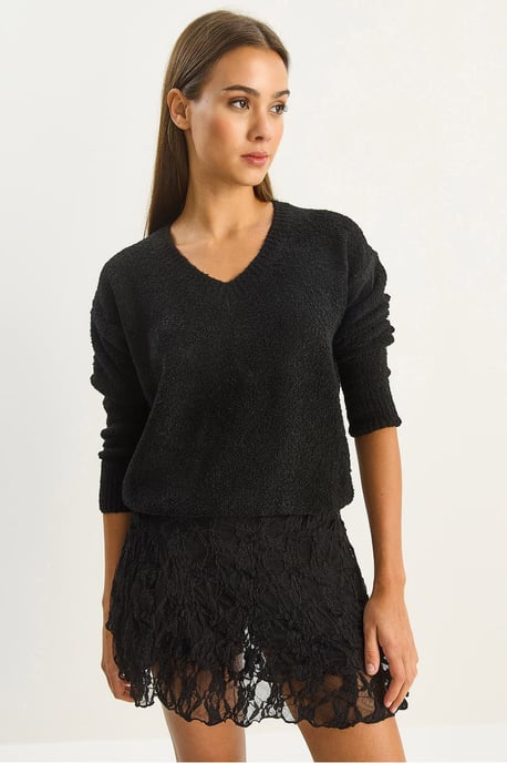 V-Neck Textured Knit Sweater - Image 2