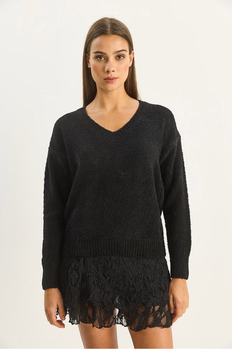V-Neck Textured Knit Sweater - Image 4