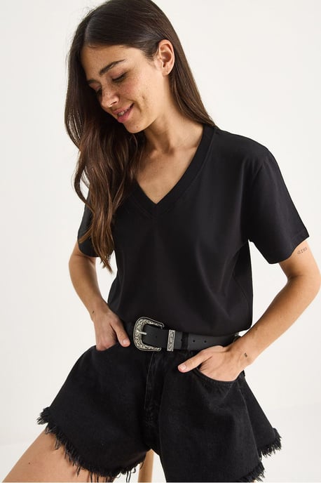 Comfort Fit V-hals Gekamd Katoenen T-Shirt - Image 3