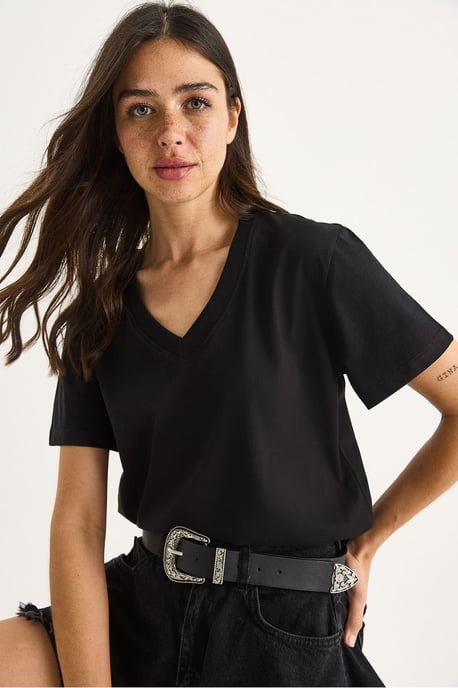 Comfort Fit V-hals Gekamd Katoenen T-Shirt - Image 4