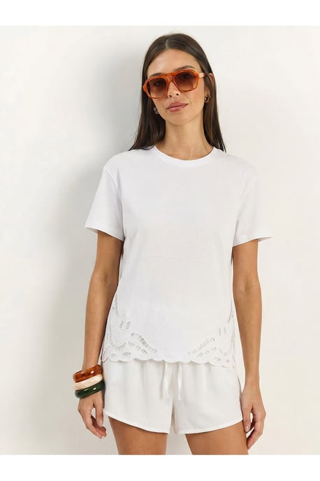 Broderad T-shirt med rund hals - Image 2