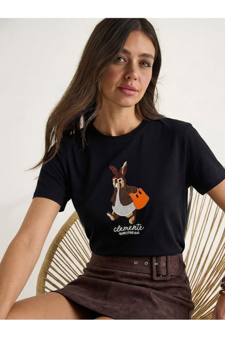 Broderad T-shirt med rund hals - Image 2