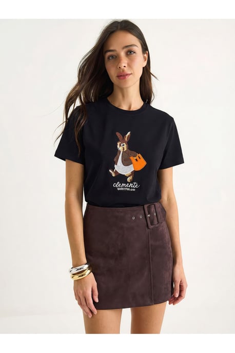Broderad T-shirt med rund hals - Image 3