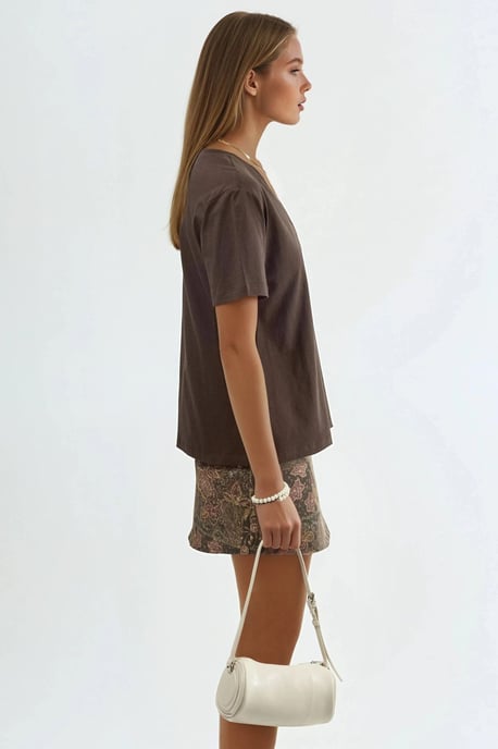 V-Neck Solid Knit T-Shirt - Image 2