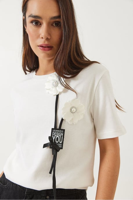 Geprinte Crew Neck T-shirt met Accessoire Detail - Image 1