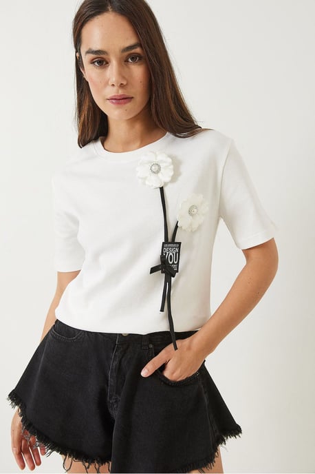 Geprinte Crew Neck T-shirt met Accessoire Detail - Image 2