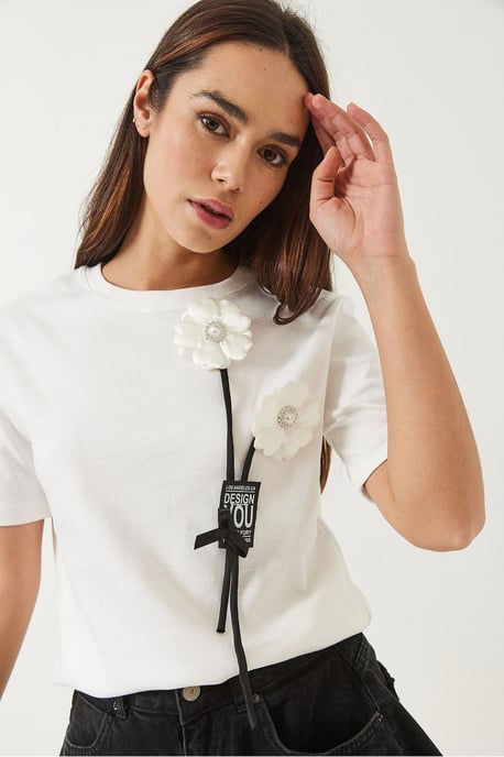 Geprinte Crew Neck T-shirt met Accessoire Detail - Image 3