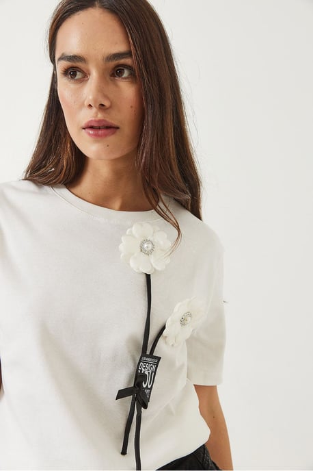 Geprinte Crew Neck T-shirt met Accessoire Detail - Image 4