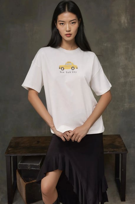 100% Bomull Överdimensionerad Tryckt Rundhalsad T-shirt - Image 5