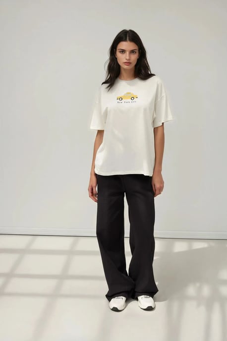 100% Bomull Överdimensionerad Tryckt Rundhalsad T-shirt - Image 6
