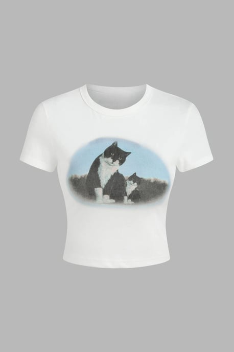 Tryckt bomullskortärmad t-shirt - Image 1
