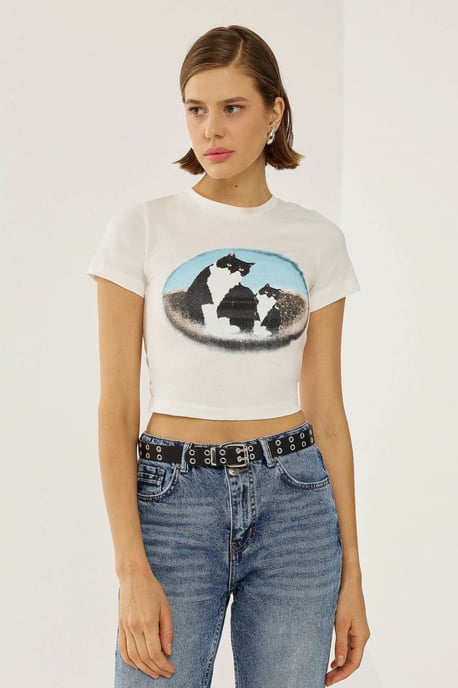 Tryckt bomullskortärmad t-shirt - Image 3